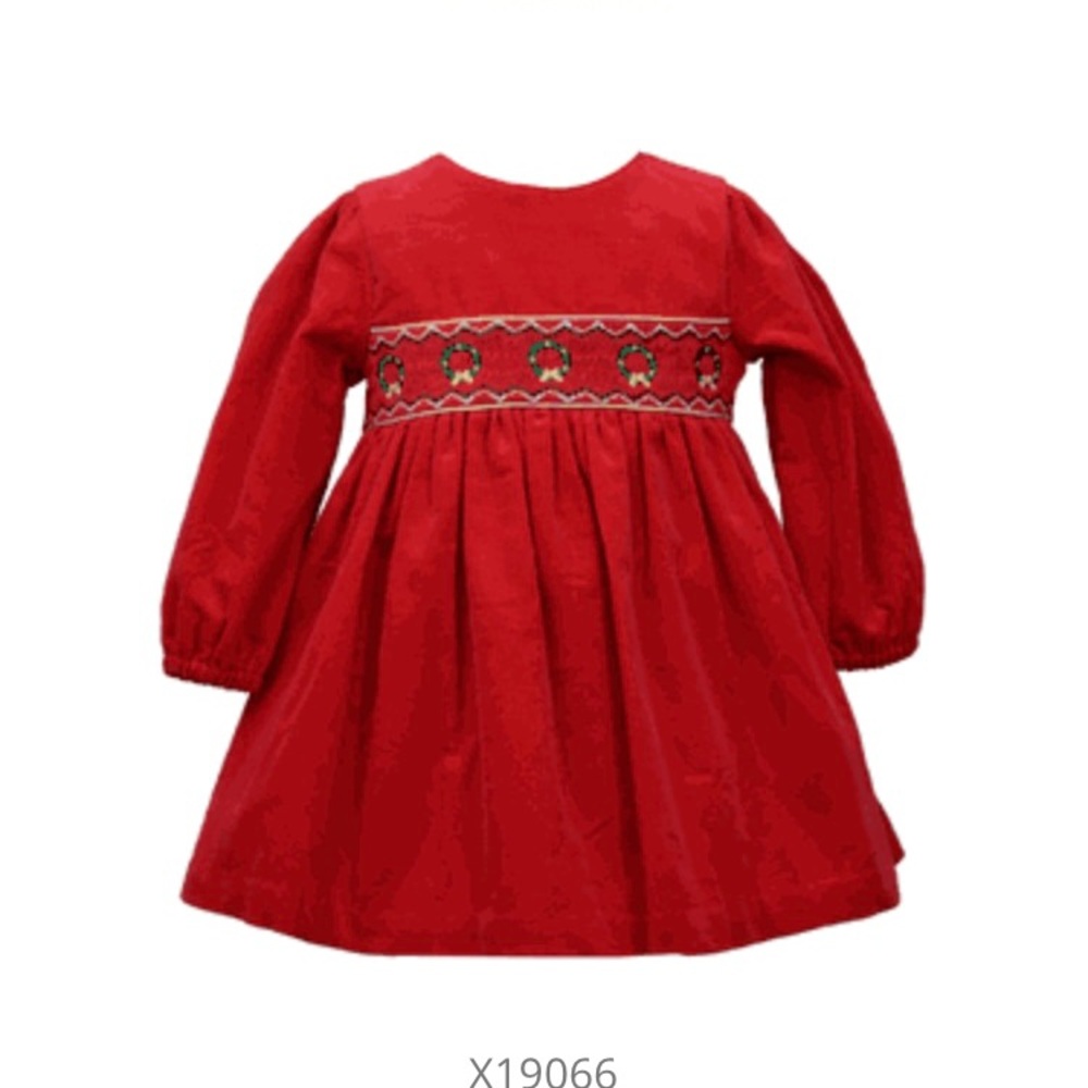 Girls Christmas smocked dress .